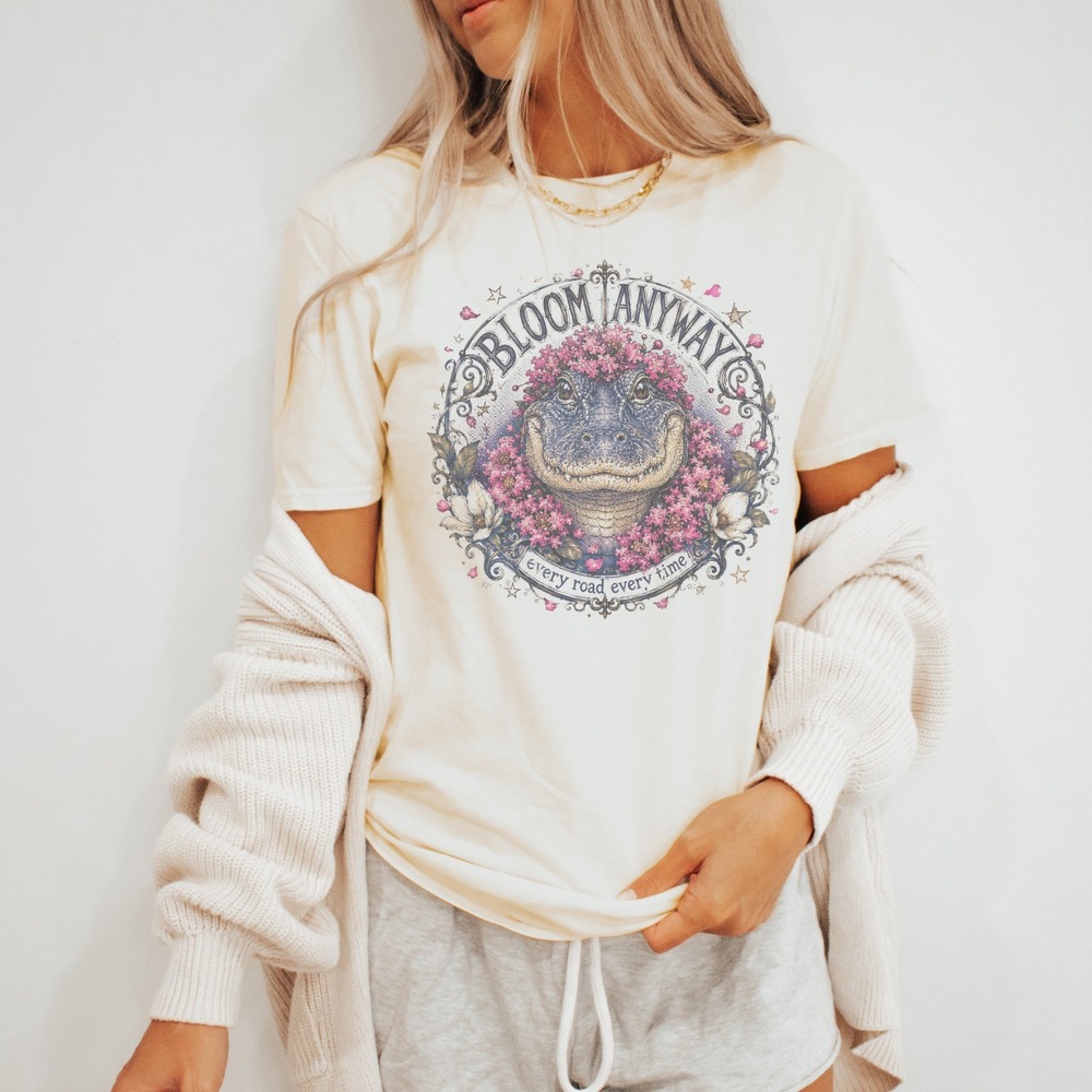 Crocodile Bloom Graphic Tee Victorian Ornate Floral Art